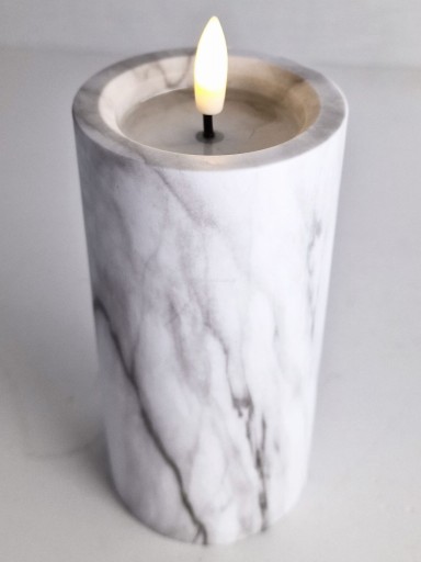 LED SVIEČKA MRAMOROVÝ EFEKT IMITÁCIA PLAMEŇA 7,5X12,5CM ŠEDÁ
