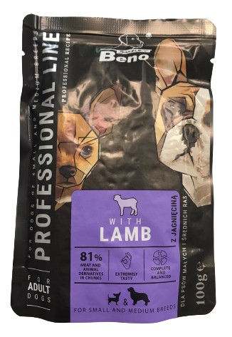 Vlhčené krmivo pre psov vrecúško malých stredných plemien LAMB SUPER BENO 100g