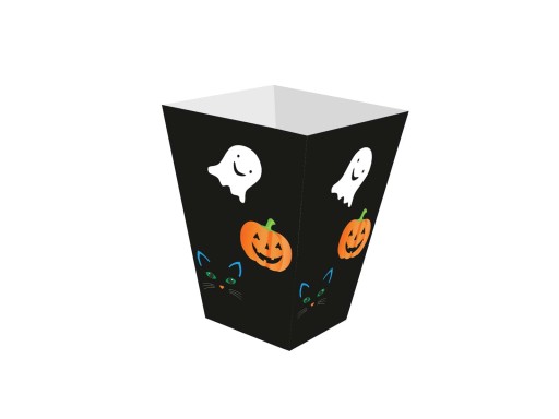 Halloweenske krabičky na popcorn, mačku a tekvicu