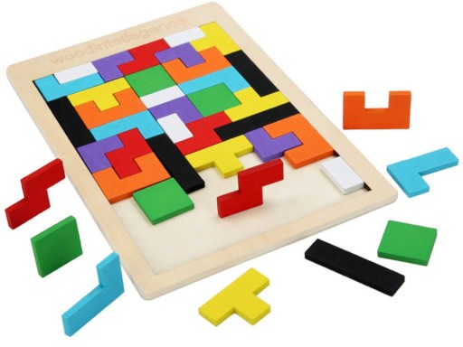 Puzzle Drevené kocky Montessori Tetris Puzzle Set Logická hra
