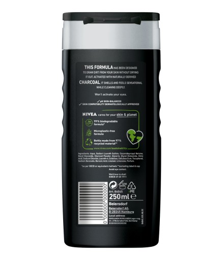 NIVEA ACTIVE CLEAN Pánsky sprchový gél 3v1 s aktívnym uhlím 250ml