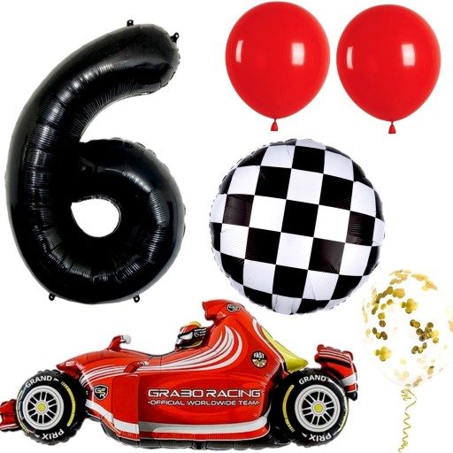 Sada narodeninových balónov Motorsport Bolid Formula F1 RACE pretekárske auto CYFRA 6
