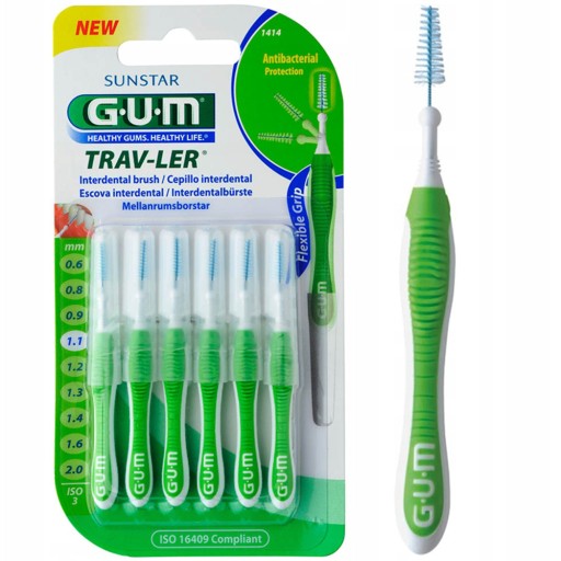 SUNSTAR GUM TRAV-LER MEDZIZUBNÉ KEFKY 1,1 MM ZELENÝ KUŽEL 6 KS