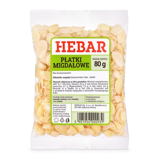 MANDĽOVÉ VLOČKY 80 G ČERSTVÉ REZANÉ MANDLE HEBAR
