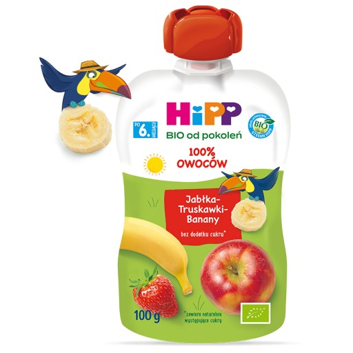 HiPP BIO Ovocné pyré jablká-jahody-banány 100g