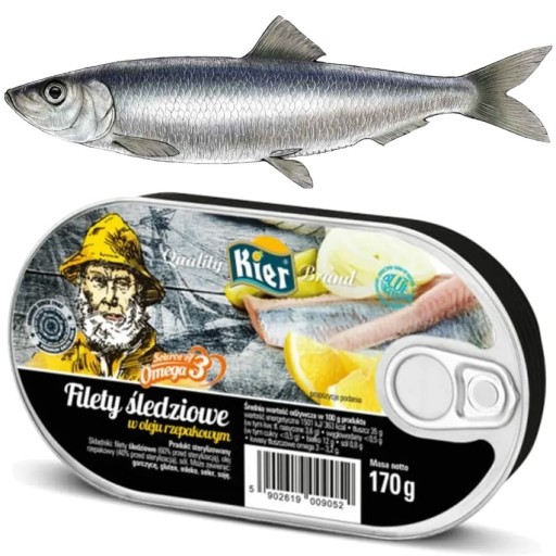Filety zo sleďov v rastlinnom oleji, konzerva Omega 3 Filety zo sleďov 170g KIER