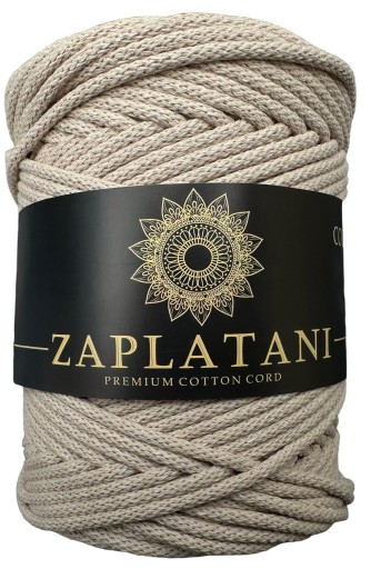 Splietaná bavlnená šnúra pre Macrame Beige Beige 5mm 100m