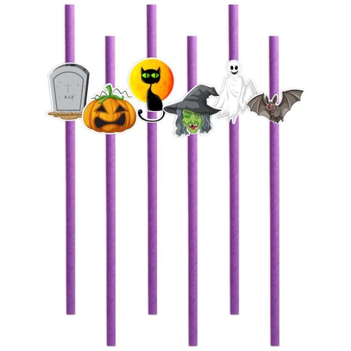 HALLOWEEN papierové slamky tekvica GHOST čarodejnica x6