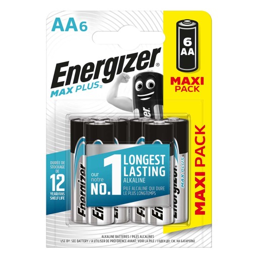 6x alkalická batéria Energizer AA MAX PLUS LR6, hrubé tyčinky