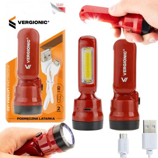 Vergionická LED baterka ručná nabíjateľná USB batéria + KÁBEL súčasťou balenia