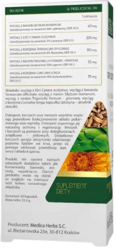 Medica Herbs Ostropestrec mariánsky Artičok Púpava 60 kapsúl Podpora pečene Silymarín