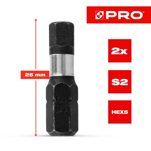 Nárazový bit HEX5 Nárazové bity 25mm | Nárazový bit pre skrutkovač 2 ks.