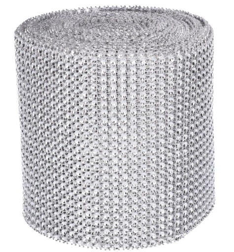 Stuha 9 m x 12 cm, šedá so strieborným zirkónom