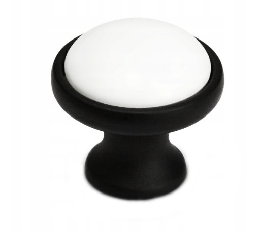 ÚCHYTKA NA NÁBYTOK okrúhly ČIERNY MATNÝ GOMBÍK BIELY PORCELÁN