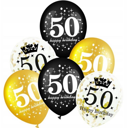 Narodeninový topper 50 HAPPY BIRTHDAY ozdoba na tortu balóniky piker GOLD Glitter
