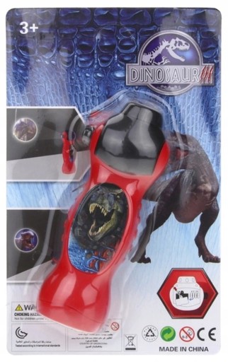 Červený baterkový projektor 25 diapozitívov Dinosaury