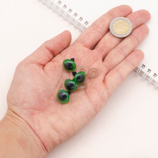 Bezpečnostné oči s niťami a svorkami na hračky, zelený plast 16 mm, 20 párov