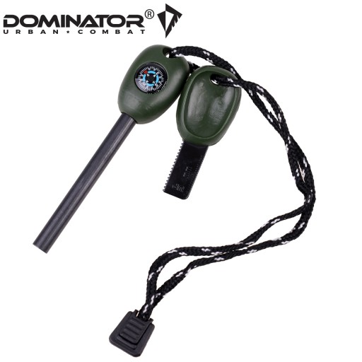 Turistický magnéziový zapaľovač malý kľúčik DOMINATOR KOMPAS PÍSKAL Olivový