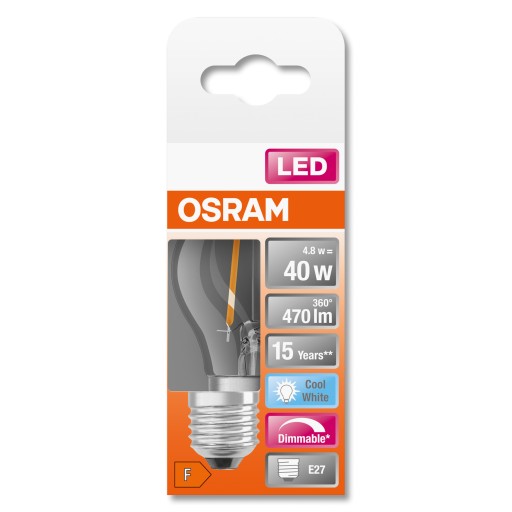 Osram LED guľová žiarovka 4,8W = 40W E27 4000K DIM