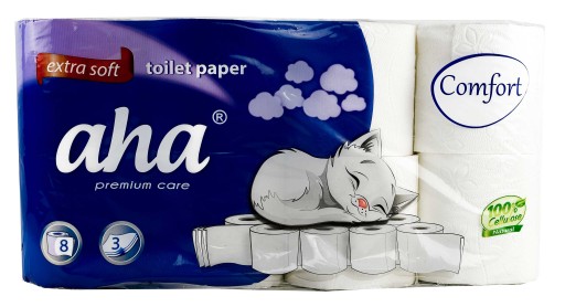AHA Premium Extra jemný toaletný papier bez zápachu, 3 vrstvy, biely, 8 kotúčov