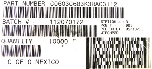 Keramické MLCC SMD/SMT 68nF 10% 25V DC 603 50ks