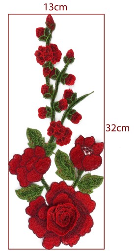 Červená ruža EFFECT 3D nášivka výšivka KVET 32cm