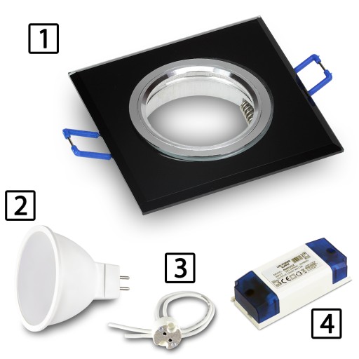 GLASS SQUARE BLACK halogénové svietidlo pre LED