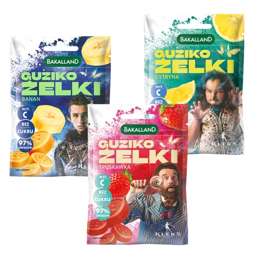 Bakalland Guziko jahoda citrón banán želé bez cukru 3x34g KLEKS