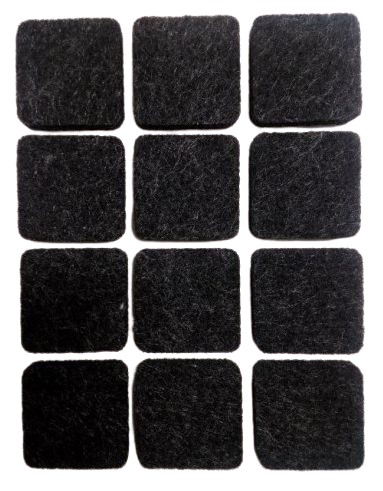 Plstené podložky pod nábytok, stoličky, taburetky, 12 kusov, čierne, štvorcové, tl
