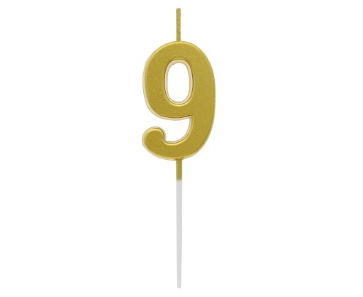 Sviečka Piker B&C číslo 9, metalická zlatá, 9,5x2,3 cm