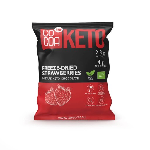 JAHODY V HORKEJ ČOKOLÁDE BEZ PRIDANÉHO CUKRU KETO BIO 40 g - KAKAOVÉ