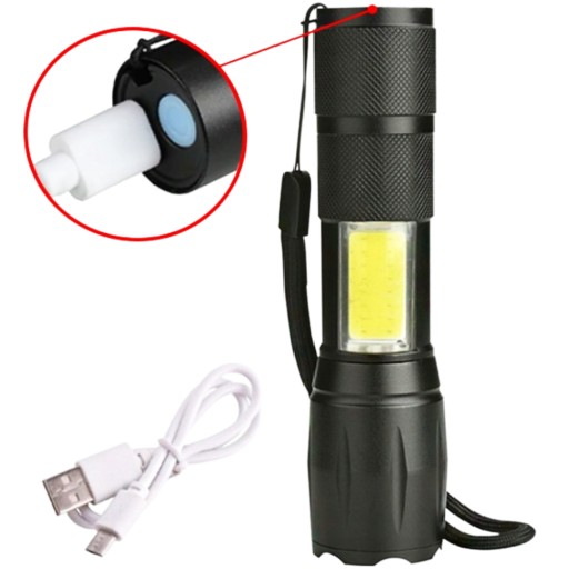 VÝKONNÁ LED COB ZOOM USB TAKTICKÁ BATERKA
