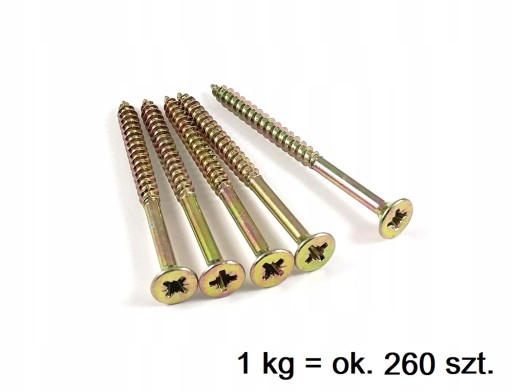 Skrutky do dreva kalené 5x45 mm 1kg POZINKOVANÉ, zlatožlté