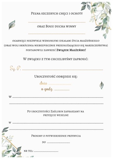 SVADOBNÉ POZVÁNKA Floral Gold Nature