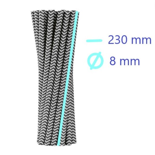 Papierové slamky čierne cik-cak 230x8mm ECO 100 ks