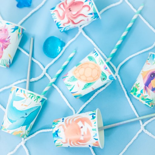 OCEAN PAPER CUPS morské živočíchy podmorský svet 6 ks PP