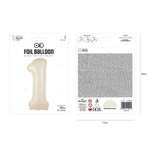 Fóliový balón číslo 1 - 100 cm - Krémový ecru BOHO narodeniny ROK STARÝ