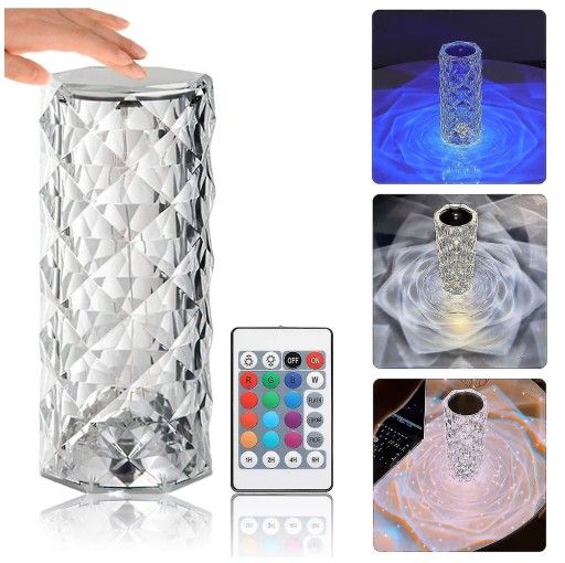 LED NOČNÁ STOJANÁ LAMPA DOTYKOVÉ MODERNÉ GLAMOUR CRYSTAL USB DIAĽKOVÉ OVLÁDANIE
