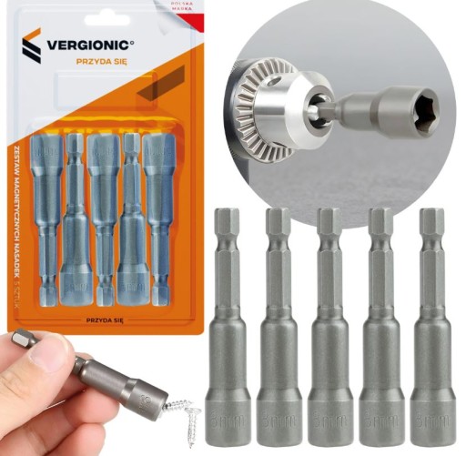 MAGNETICKÉ NÁRAZOVÉ ZÁSUVKY PRE SKRUTKOVAČE 8 mm 5 ks
