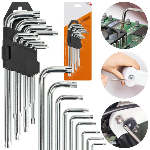 TORX KĽÚČE 9 kusov oceľový imbusový kľúč T10 – T50 Súprava imbusových kľúčov Torx