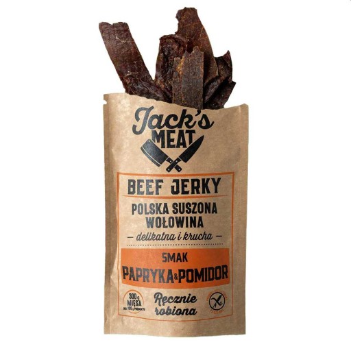 JACK'S MEAT Polska Sušené Hovädzie Hovädzie Jerky príchuť PAPRIDOVÉ paradajky 30G