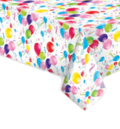 Obrus, papier, farebné balóny, 180 cm x 120 cm, na narodeninový grilovací stôl GARDEN