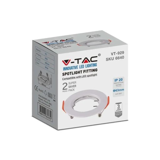 V-TAC GU10 očko zapustené okrúhle biele (balenie 2 ks) VT-929-W 3 roky
