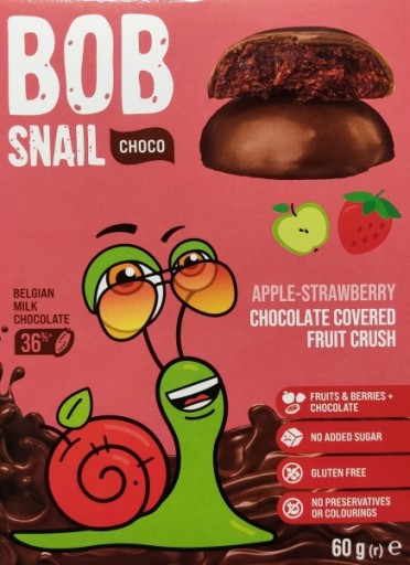 SNAIL Bob Slimák jablkovo-jahodový TORTA 60g v ČOKOLÁDOVEJ ČOKOLÁDKE