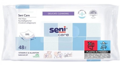 Seni care Vlhčené Utierky ALANTOIN TZMO XXL VEĽKÉ 30x20cm 48 ks.