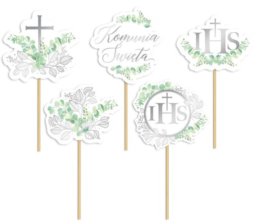 COMUNION TOPPERS COMUNION TORTA STRIEBORNÁ BOHO 5 ks
