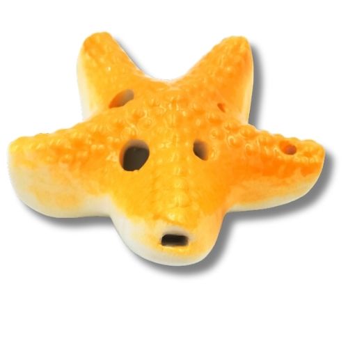 mini OCARINA keramická hviezda, oranžová, 6 dier, noty