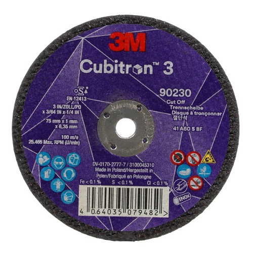 3M Cubitron 3 rezací kotúč, 90230, P60+, T41, 75 mm x 1 mm x 6,35 mm