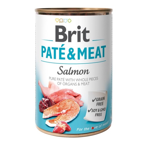 BRIT Pate&Meat Losos mokré krmivo pre psov s lososom 400g BEZ OBILOV