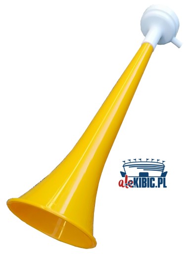 Žltobiela fanúšikovská trúbka, povzbudzujúca vuvuzela